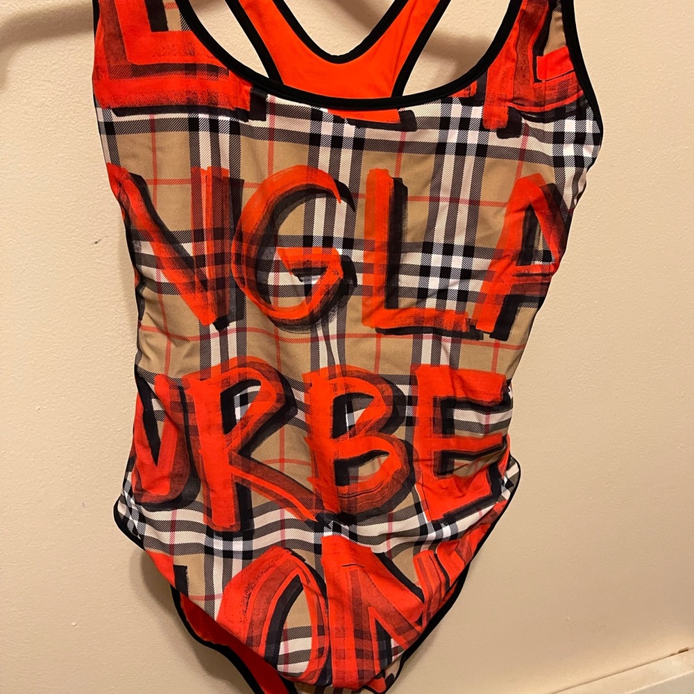 Women's Red Graffiti Print Vintage Check Swimsuit